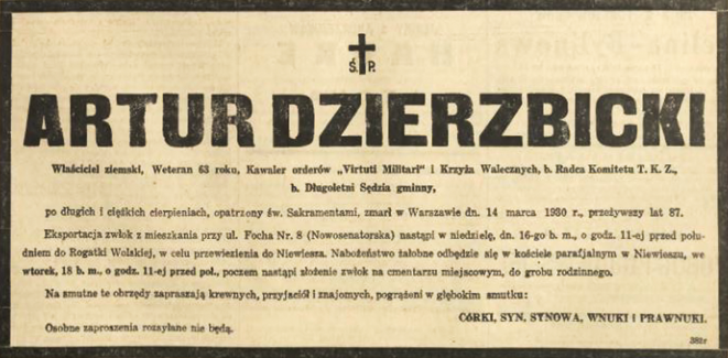 Nekrolog Artura Dzierzbickiego opublikowany w „Kurierze Warszawskim”,