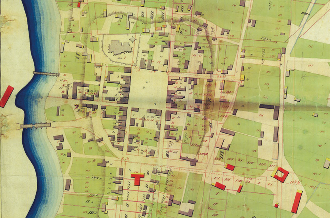 Plan Uniejowa (1823, W. Ziółkowski) z siatką ulic. 