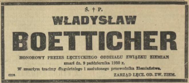 Nekrolog Władysława Boettichera z „Kurjera Warszawskiego”