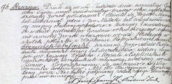 Skan aktu zgonu Franciszka Serafińskiego nr 76 z 1863 r.