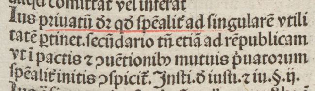 Treść łacińskiego hasła "Ius privatum" ze starodruku Vocabularius breviloquus wydanego w 1488 r.