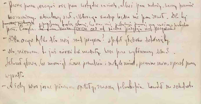 Ilustracja przedstawia fragment rękopisu "Lili" ze znacznymi korektami i skreśleniami autora 