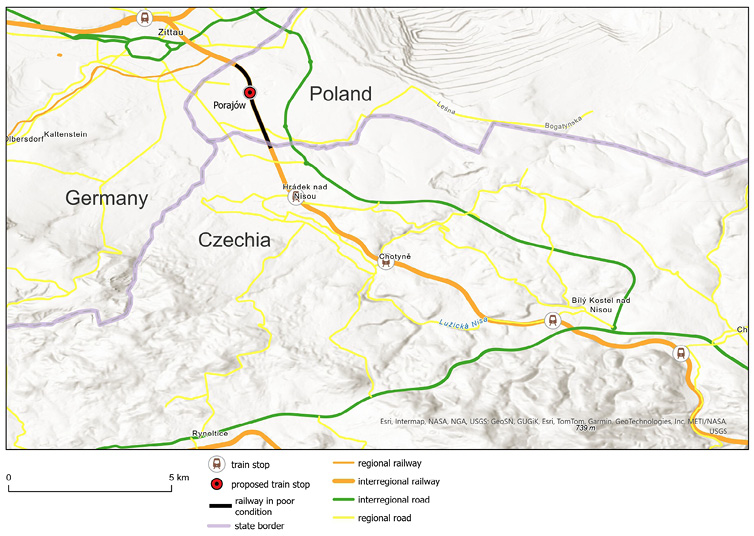 Fig. 1 illustrates the central section of the Zittau line in the Czech-Polish-German tri-border region. Special attention is paid to the bottleneck on the Polish territory. 