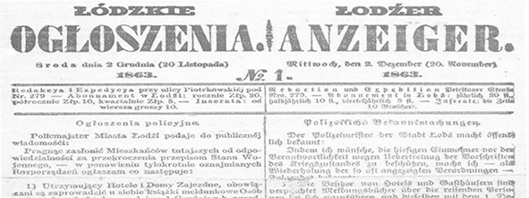 Strona tytułowa gazety z 1861 roku w wersji dwujęzycznej: polsko-niemieckiej.