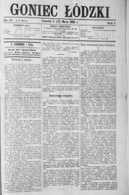 Strona tytułowa gazety „Goniec Łódzki” z 1899 roku.
