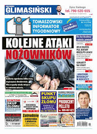 Kolorowa strona tytułowa „TiT. Tomaszowski Informator Tygodniowy” z 2024 roku. Temat główny brzmi: Kolejne ataki nożowników. W centrum strony nóż zaciśnięty w dłoniach.