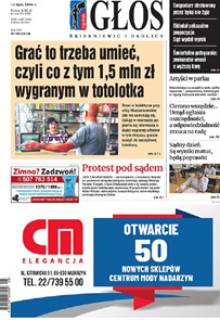 Kolorowa strona tytułowa gazety Głos Skierniewic.