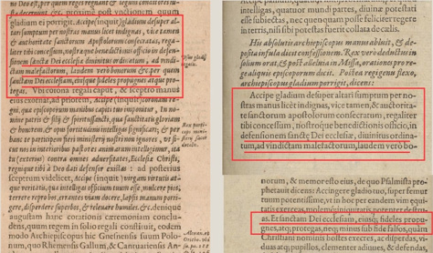 Rysunek 6. Porównanie: De iusta Reipublicae..., s. 49 (lewa strona) i A. Gwagnin, Rerum Polonicarum tomi tres, s. 285–286 (prawa strona)