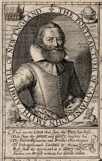Ilustracja 10. Kapitan John Smith (1580–1631) jako admirał Nowej Anglii. Rys. Johan Barra (1581–1634) 
