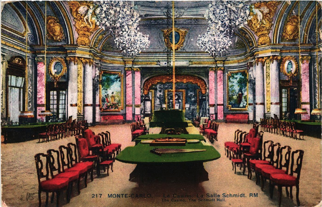 Carte postale XIXe siècle, Monte-Carlo – Le Casino. La Salle Schmidt. RM