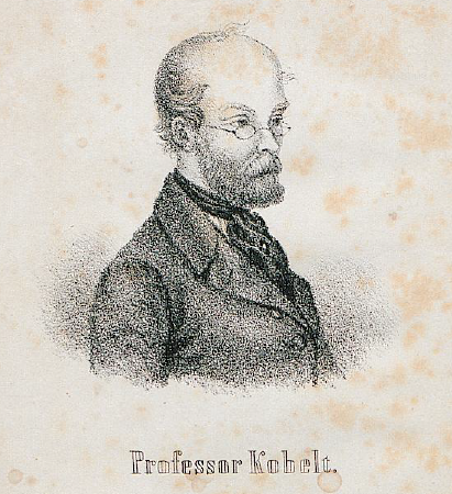 Portrait du professeur Georg Ludwig Kobelt, publié dans la biographie de P. J. Wernert, Lebenskunde, Freiburg, 1860. Source : page de garde. Domaine public. 