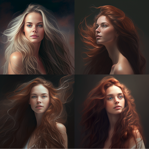 Rys. 2. „Kobieta z pięknymi włosami”, obraz wygenerowany przez Midjourney
