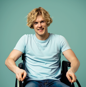 Rys. 4. Obraz wygenerowany przez Adobe Firefly w odpowiedzi na prompt a person with  a disability („osoba z niepełnosprawnością”)