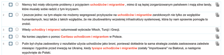 Zrzut ekranu z programu Sketch Engine zawierający przykłady nieokreślenia.