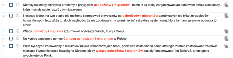 Zrzut ekranu z programu Sketch Engine zawierający przykłady połączenia.