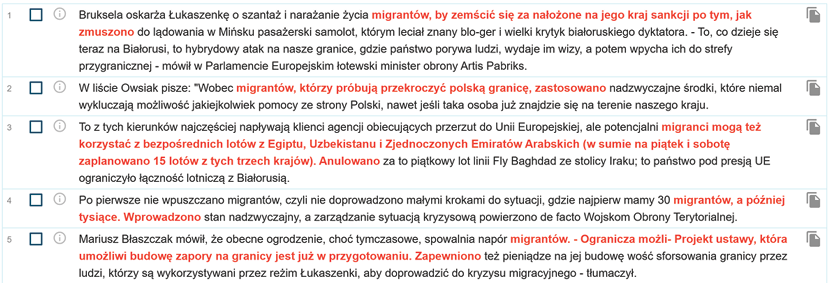 Zrzut ekranu z programu Sketch Engine zawierający przykłady umieszczania w tle.