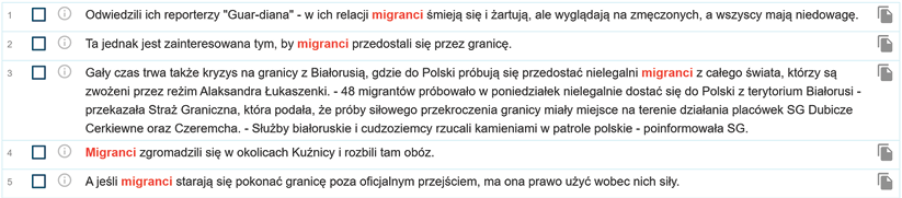 Zrzut ekranu z programu Sketch Engine zawierający przykłady aktywizacji.