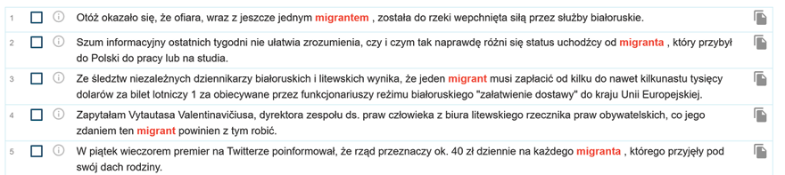 Zrzut ekranu z programu Sketch Engine zawierający przykłady indywidualizacji.