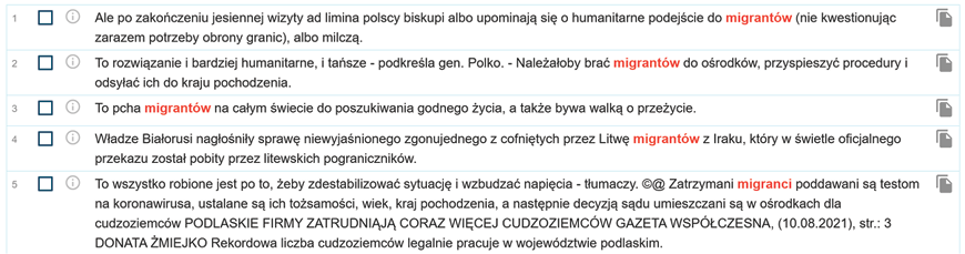 Zrzut ekranu z programu Sketch Engine zawierający przykłady asymilacji.