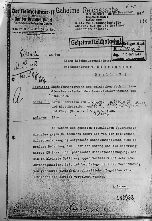Pierwsza strona dokumentu Heinricha Himmlera z 31 grudnia 1942 roku