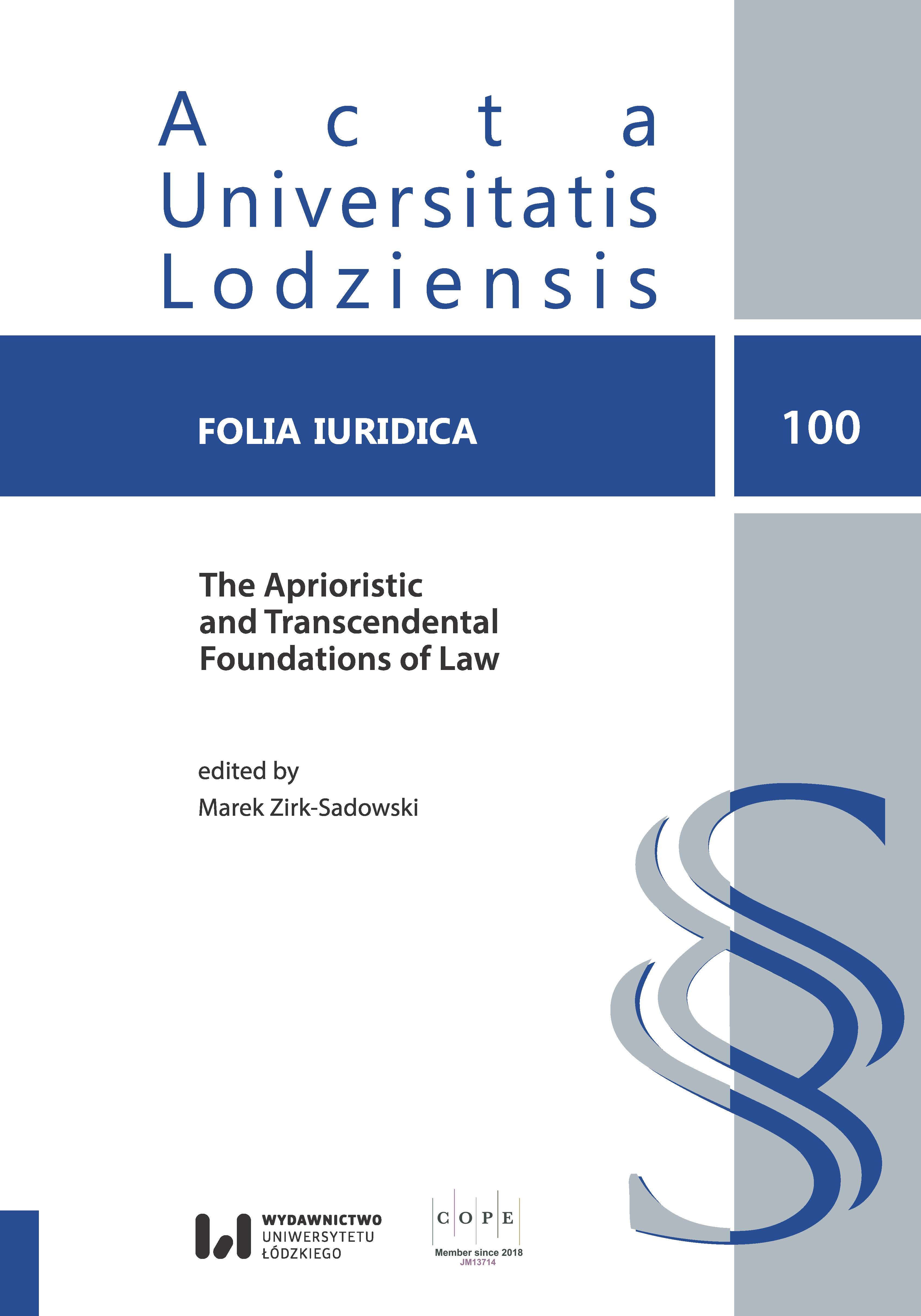 					View Vol. 100 (2022): The Aprioristic and Transcendental Foundations of Law 
				