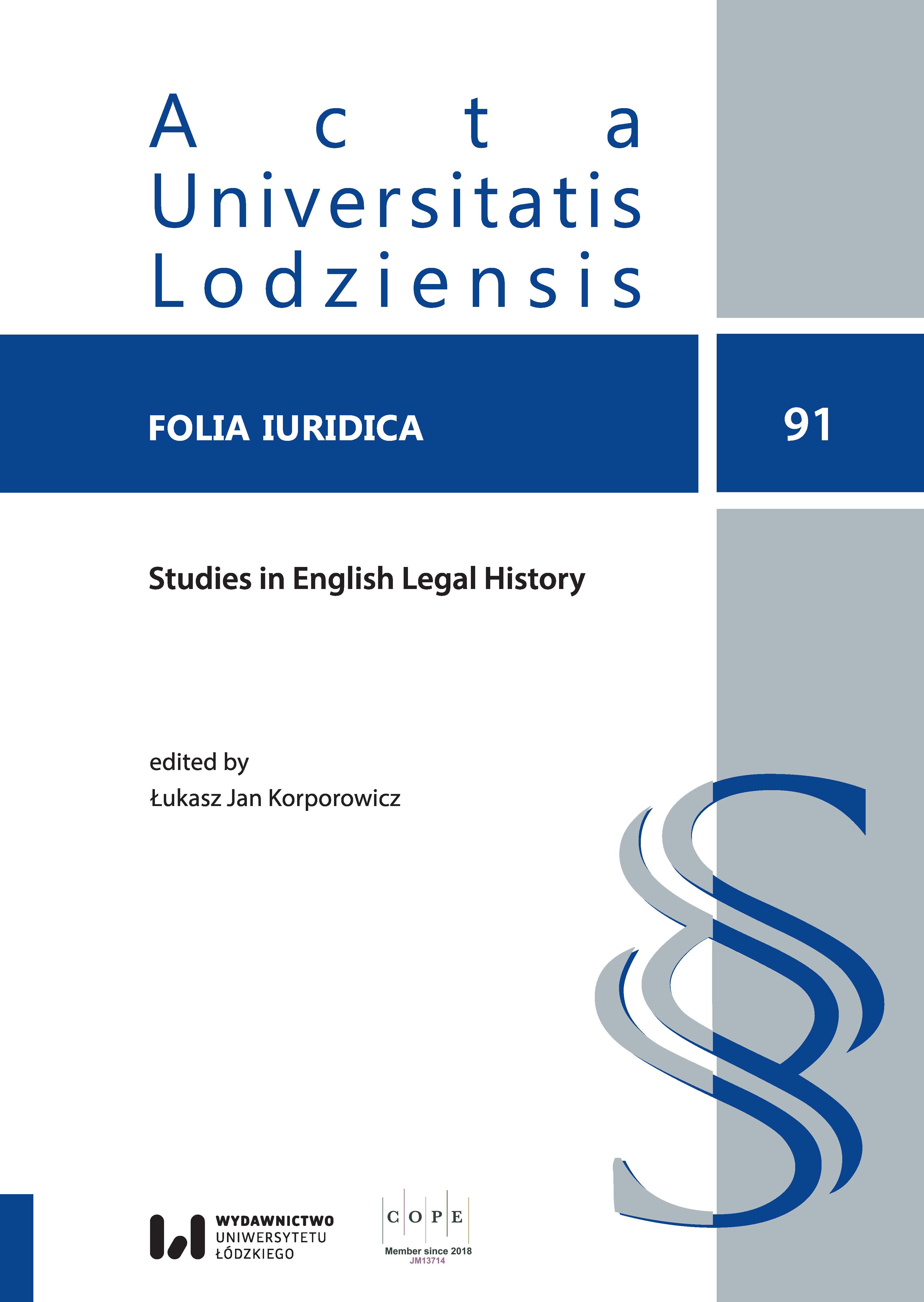 					View Vol. 91 (2020): Studies in English Legal History
				